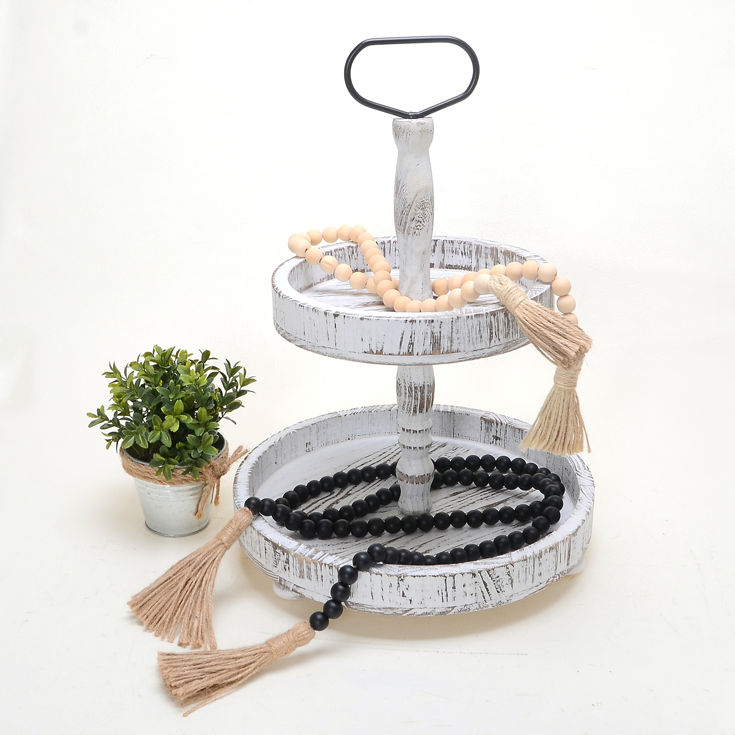 White with 150cm wood bead garland