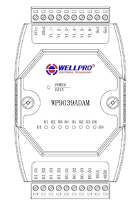 Wellpro WP9039ADAM RS485 MODBUS RTU Comunicaciones 6V 4DI 4DO 0-10V Módulo de entrada y salida digital - Product Image 6