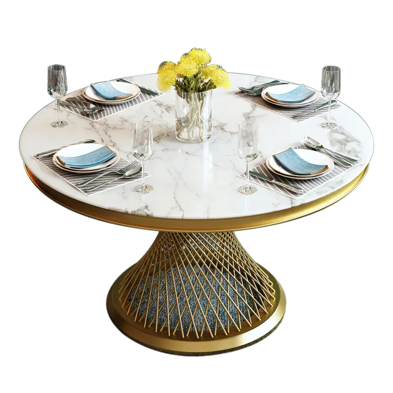 Gambe in metallo in acciaio inossidabile di lusso in stile nordico 6 posti set moderni tavoli da pranzo rotondi in oro bianco
