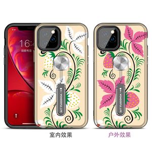 IPhone 11 Pro用リング電話ケース、フィンガーストラップと金属製の装飾が施されたフローラルフォトクロミックハイブリッド電話カバー - Product Image 6