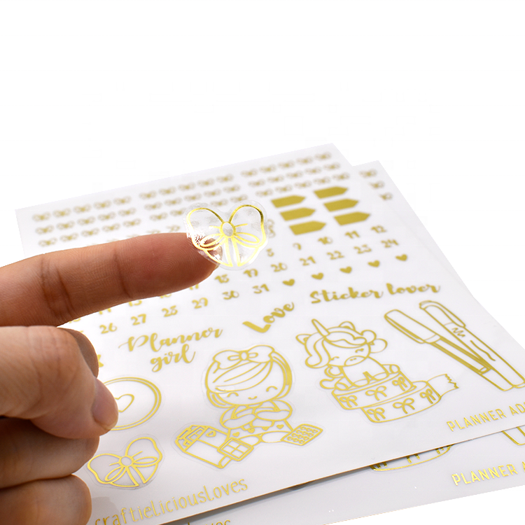 Transparent PET/BOPP sticker with foil stamped example