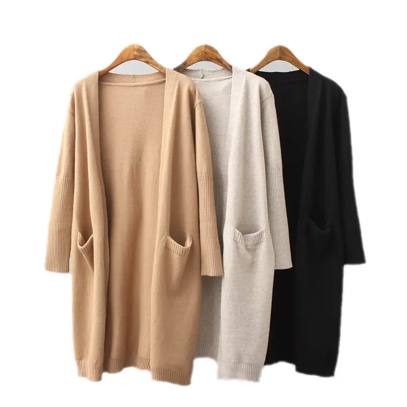 Offre Spéciale haute qualité mode femmes poche Cardigans pour dames tricot Long Cardigan pull à manches longues Style ample