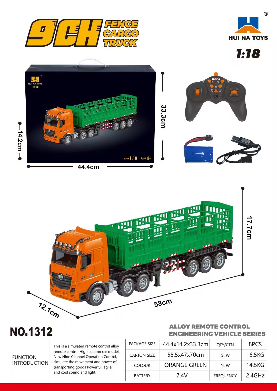 1/18 9CH Semi Alloy RC High Bar Truck