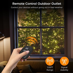 Enchufe de temporizador para exteriores con salida remota, interruptor de control inalámbrico TESSAN con 2 salidas a tierra, sensor de luz del anochecer al amanecer para String Li