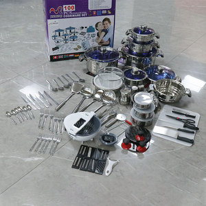 Manufacturer Custom Soup Pot &amp; Stock Pot 100Pcs Stainless Steel Cookware <strong>Set</strong> with Glass Lid with Thermometer - Product Image 3
