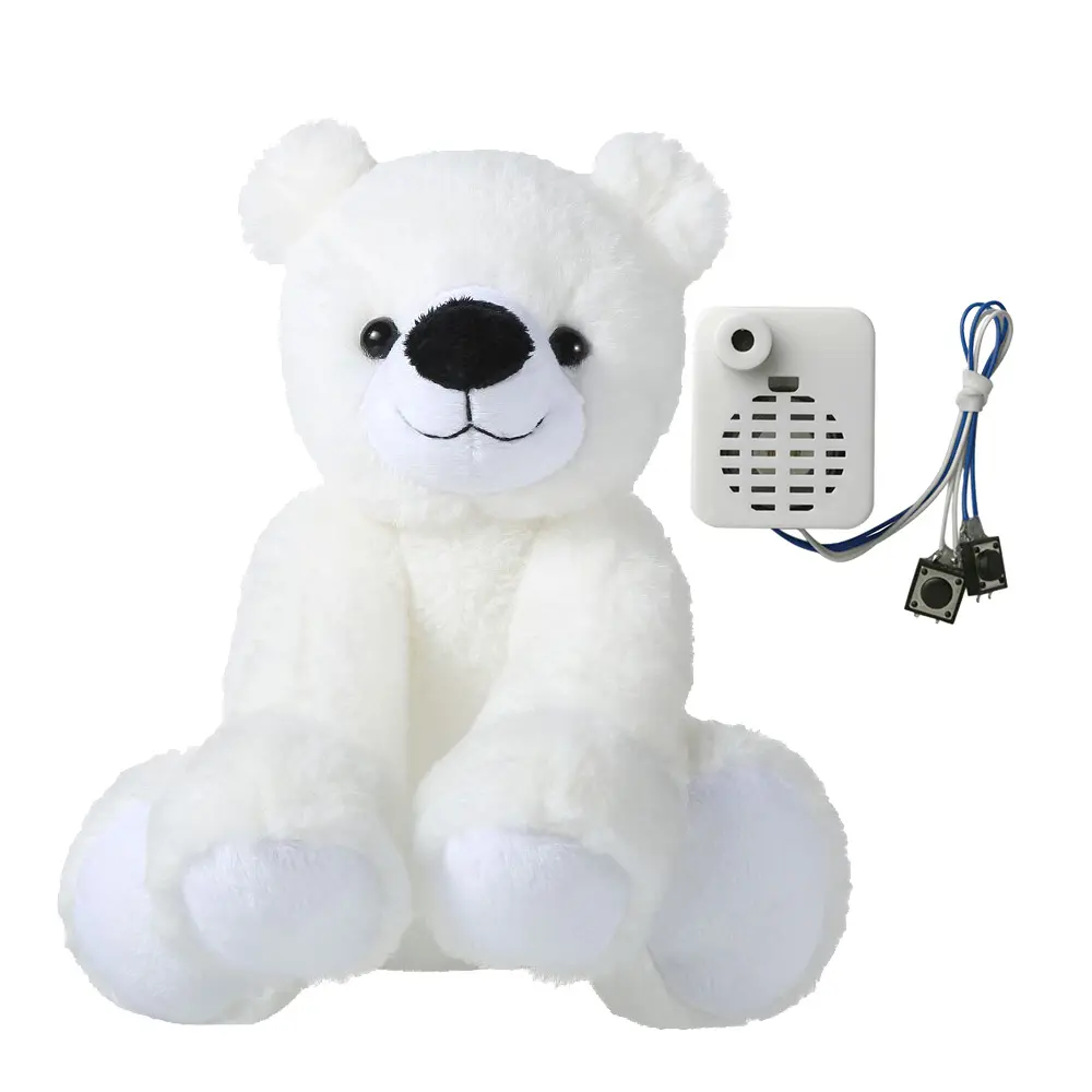 Urso de pelúcia branco para crianças, urso branco fofo e de pelúcia, brinquedo de urso, caixa de som personalizada