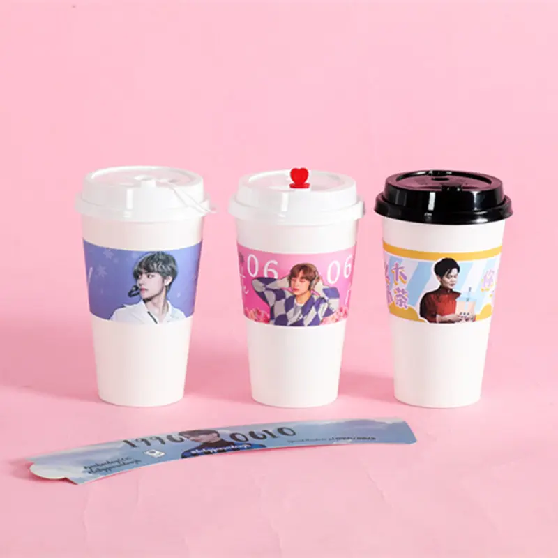 Tasses en papier personnalisé kpop, manches pour tasse de café, imprimées avec logo, 50 pièces