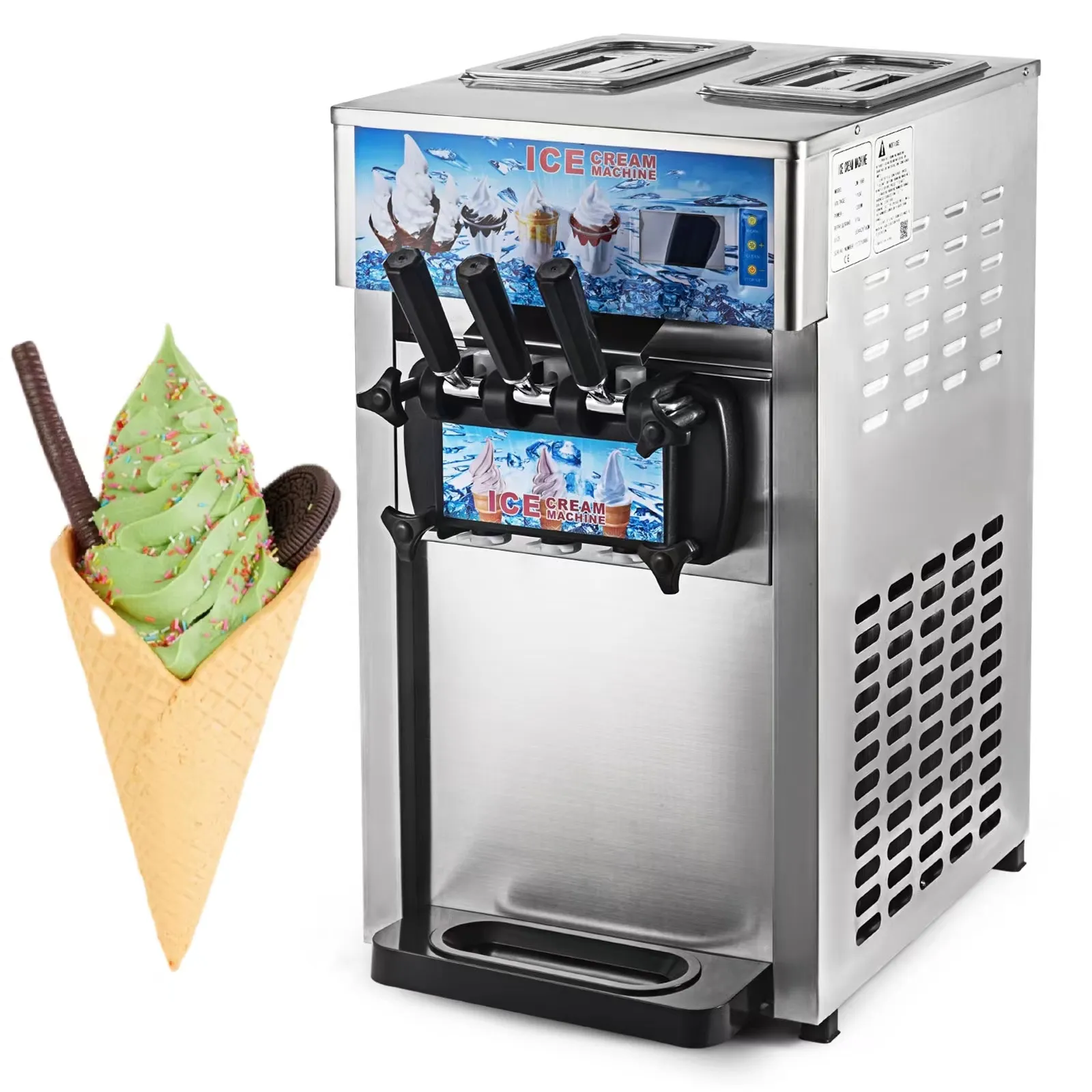 市販のソフトクリームマシン3フレーバーアイスクリームマシン1200Wカウンタートップジェラートアイスクリームマシン