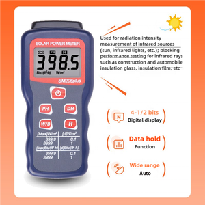 SM206Plus 0.1 ~ 3999.9W/M2มิเตอร์พลังงานแสงอาทิตย์, เครื่องวัดรังสีพลังงานแสงอาทิตย์ดิจิตอลสำหรับการทดสอบพลังงานแสงอาทิตย์, เครื่องวัดการส่งพลังงานแสงอาทิตย์