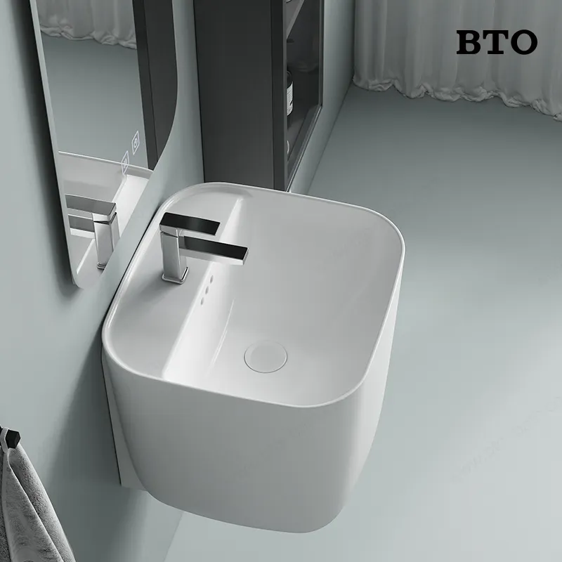 BTO中国モダンバスルームホワイトセラミック洗面壁掛け洗面台セラミックバスルーム洗面台小型バスルームシンク