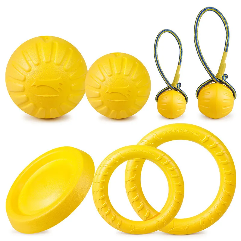 2024 Günstiger Preis Yellow Bite Resistant EVA Foam Floating Flying Disc Ring Seil Ball Training Haustier Hundes pielzeug