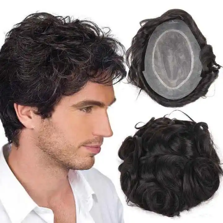 Parrucca da uomo con onda nera naturale superiore capelli corti maschili belli 100% capelli umani vergini veri parrucchino con sistema di sostituzione maschile calvo per uomo