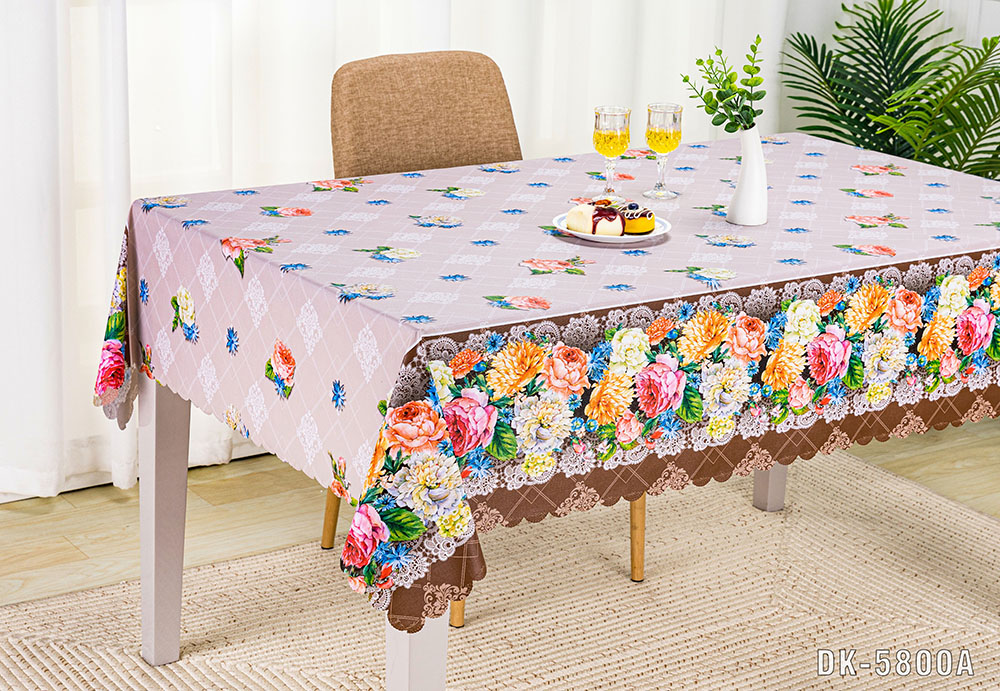 Pink Checked Plaid with Floral Edge Classic PVC Table Cover