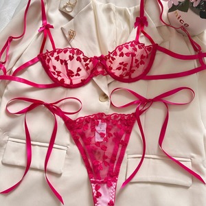 Set seksi untuk wanita Lingerie tali renda bordir bentuk hati peri pakaian dalam tanpa kelim tembus pandang Set Lingerie eksotis a Rete - Product Image 4