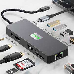 Venda quente 11 em 1 Estação de Ancoragem TYPE-C para RJ45 1000M + usb3.2 * 3 + HDMI + DP + SD/TF + 3,5mm de áudio + VGA + PD100W <span class=keywords><strong>Usb</strong></span> <span class=keywords><strong>Hub</strong></span> De Carregamento - Product Image 4