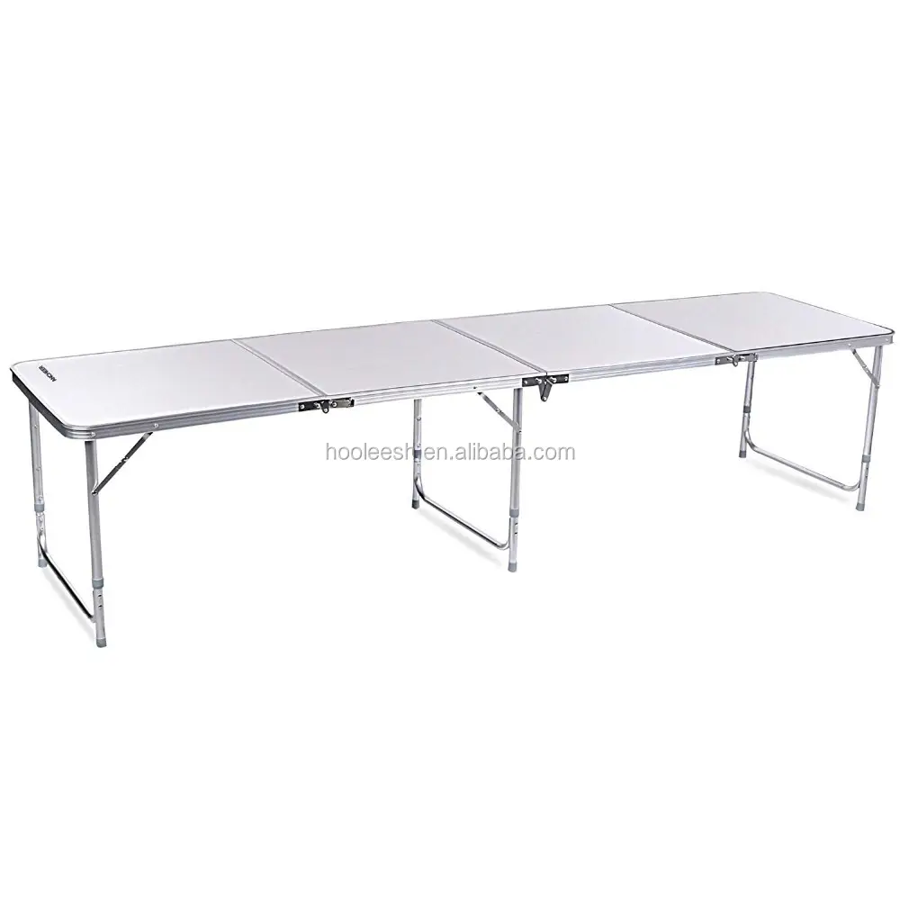 Alluminio 8FT bianco birra Pong tavolo bianco cornice all'aperto tavolo pieghevole per Beer Pong gioco o picnic