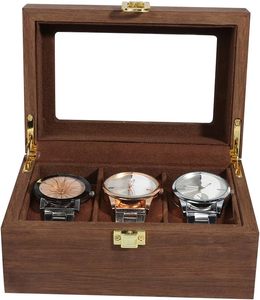 3 izgara izle ekran ahşap kutu siyah ceviz saat saklama kutusu şeffaf kapak İzle takı tutucu ile kilit - Product Image 5