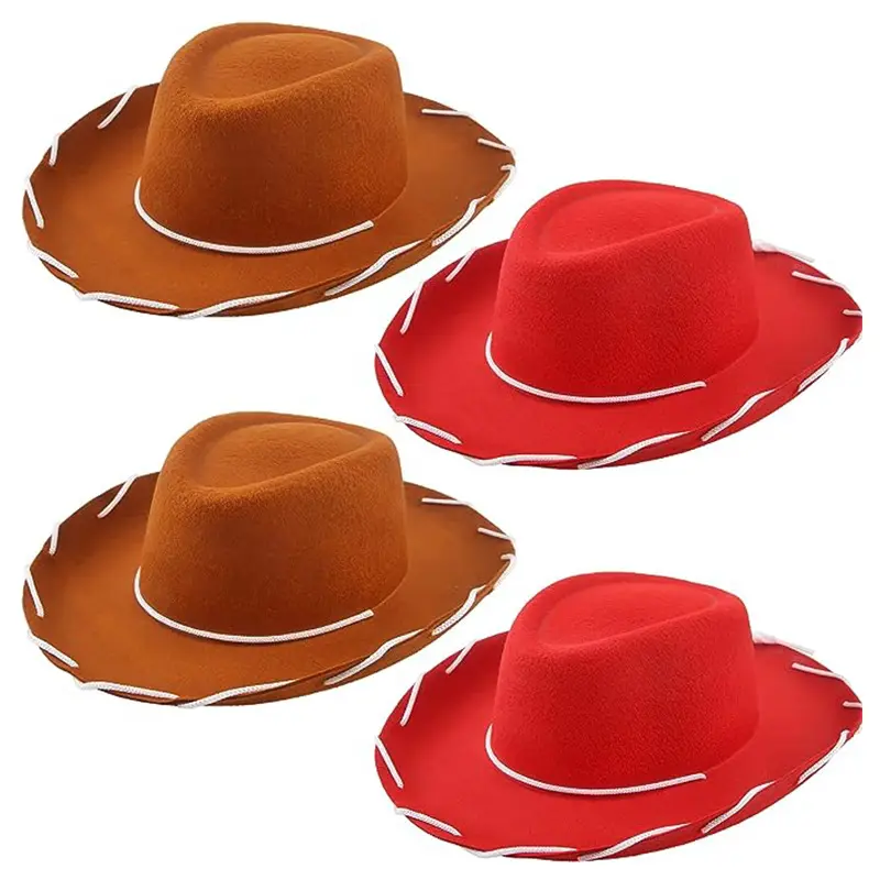 Cappello da uomo Vintage per la protezione solare da esterno Unisex in Denim occidentale per bambini cappello da Cowboy in feltro rosso marrone legnoso regolabile