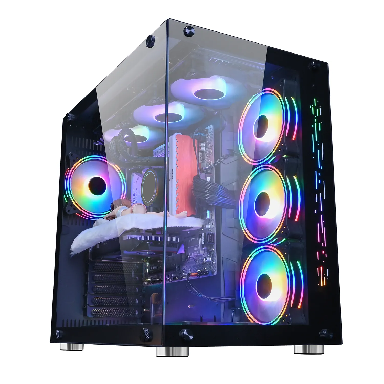 Cabinete-carcasa y torre de ordenador, 210mm de ancho, chasis de PC con tira de luces RGB, malla de Metal personalizada, caja de ordenador