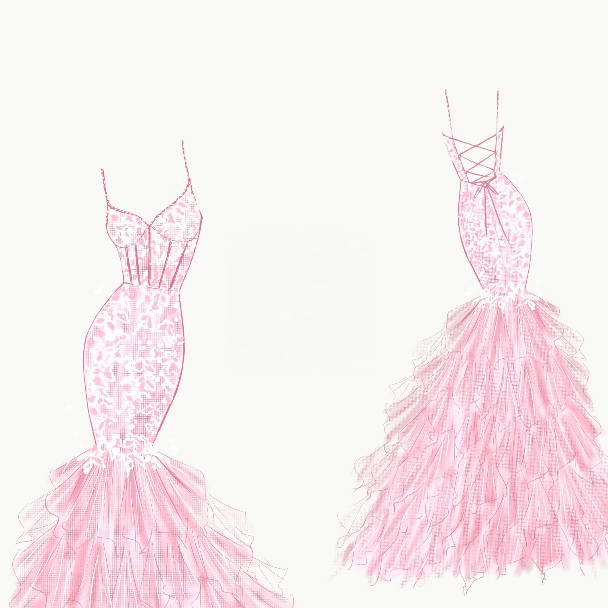 2023 Pink gauze tulle ruffle layers fishtail lace corset Trumpet Style Prom Dress