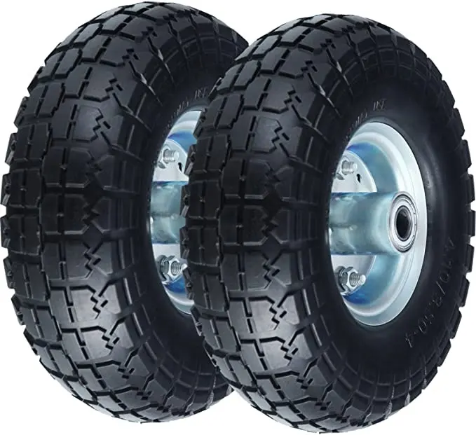 4.10/3.50-4 Flat Tires Solid PU Tire Wheel 10" Air Less Tire Wheels for Gorilla Cart/Hand Truck/Garden Utility Wagon Carts