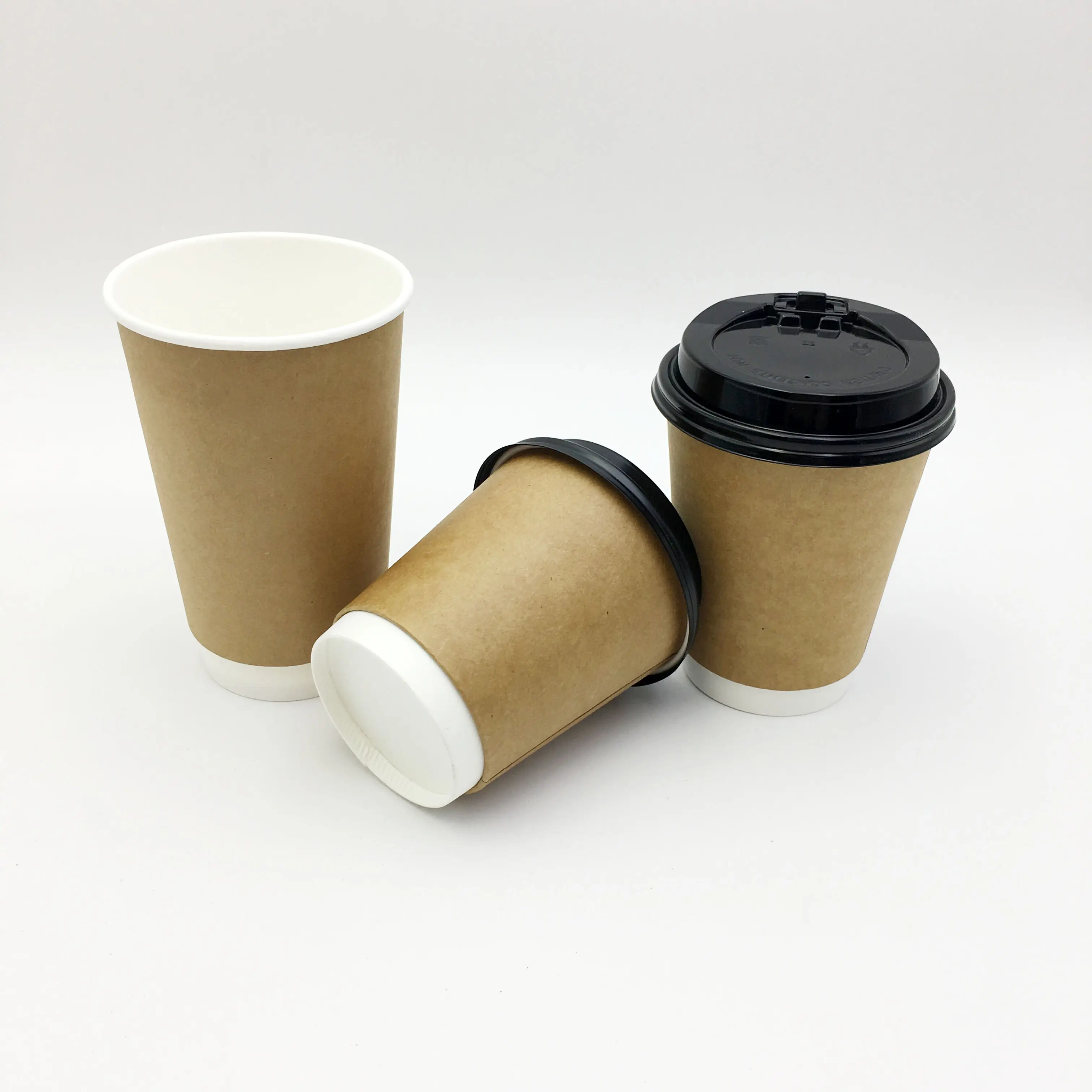 Custom Logo Take Away 8oz 12oz 16oz 20oz Double Wall Kraft Paper Coffee Cups Disposable