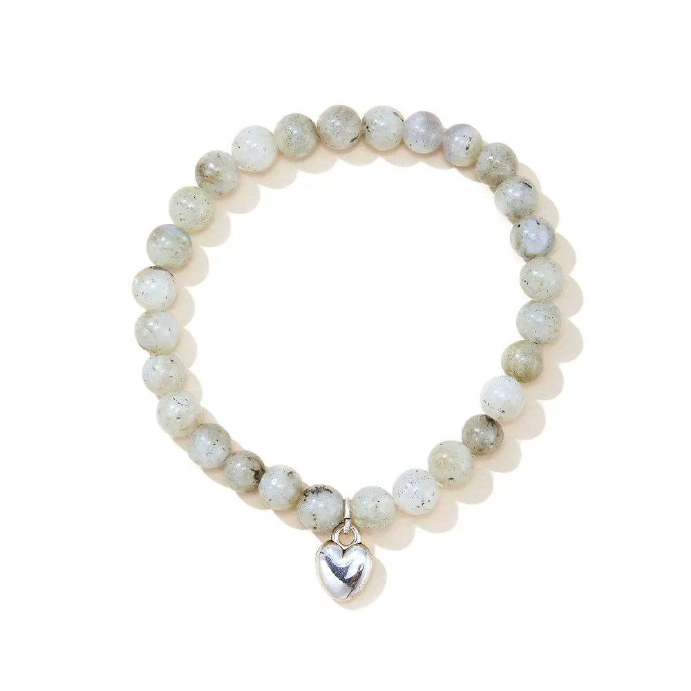 Bracciale con perline in pietra naturale 6mm con ciondolo cuore agata indiana in pietra Labradorite bianca perline Semi-preziosa gemma bracciale