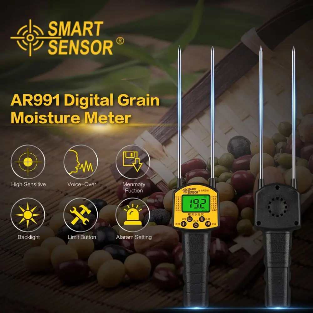 เครื่องวัดความชื้นดิจิตอลมือถือ,เครื่องวัดความชื้นของธัญพืชไฮโกรมิเตอร์สำหรับเมล็ดข้าวโพดข้าวสาลีแป้งข้าวสาลีเมล็ดอาหารสัตว์ AR991