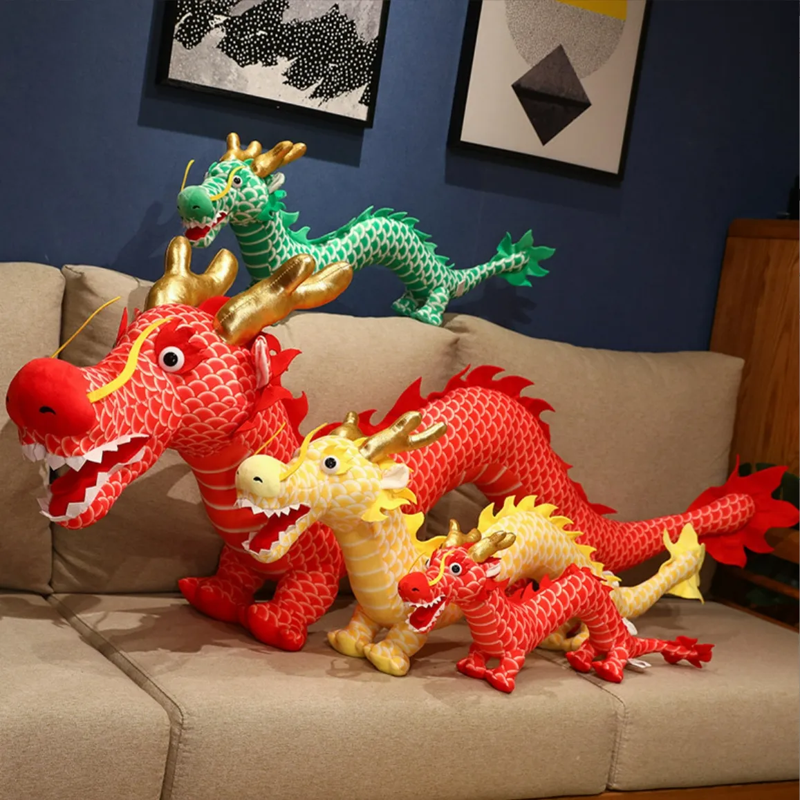 Año del Dragón mascota muñeca simulación dragón chino Zodiaco dragón muñeca peluche muñeca empresa regalo de Año Nuevo