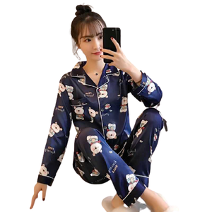 批发价格韩国长袖长裤女式睡衣套装，可爱100% 纯棉时尚睡衣女装睡衣裤 - Product Image 5