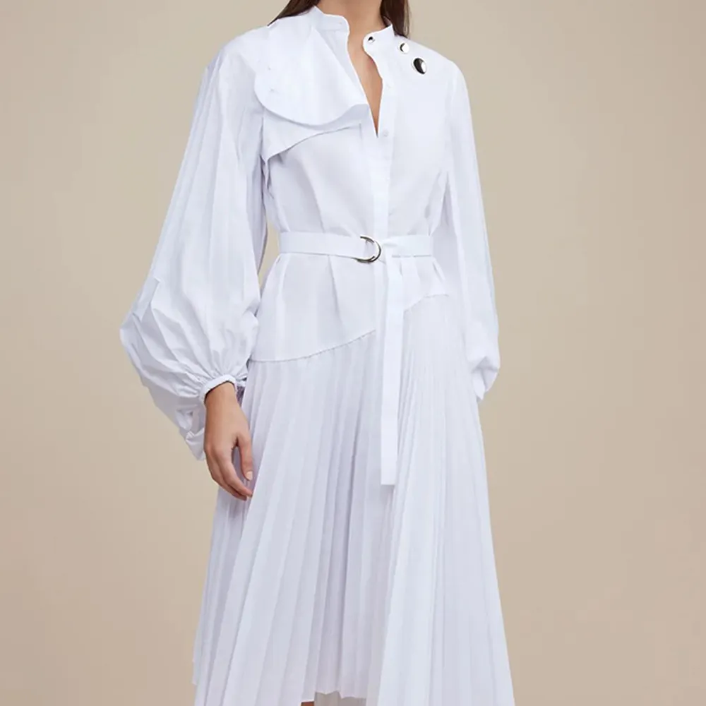 Falda plisada y camisa falda de gasa para mujer nuevo modelo vestidos casuales manga farol vestido plisado dobladillo Maxi vestido