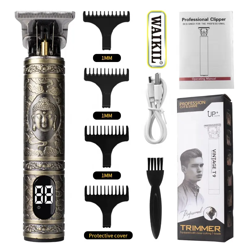 WAIKIL Wholesale T blade 0mm T9 Mini Hair Clipper Machine Electric Razors For Men LED Digital Display Trimmer 7 Style choice