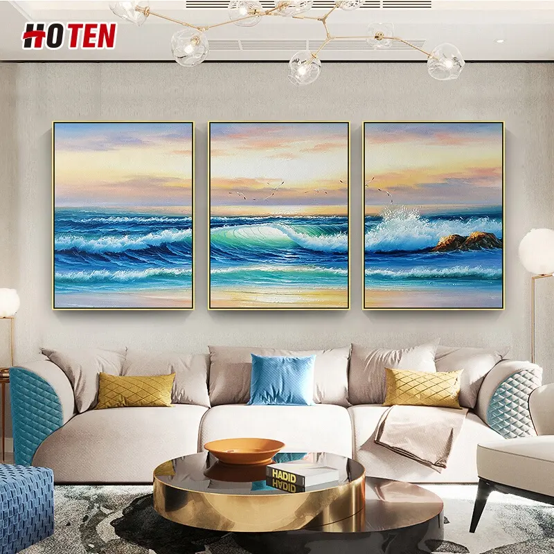 Dipinta A mano onda del mare della pittura a olio soggiorno divano sfondo decorazione della parete della pittura semplice ristorante mare appeso pittura