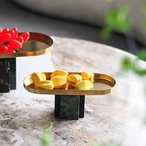 豪华金大理石服务托盘优雅的家居和酒店装饰，长方形和圆形图案，用于食品和储存 - Product Image 2