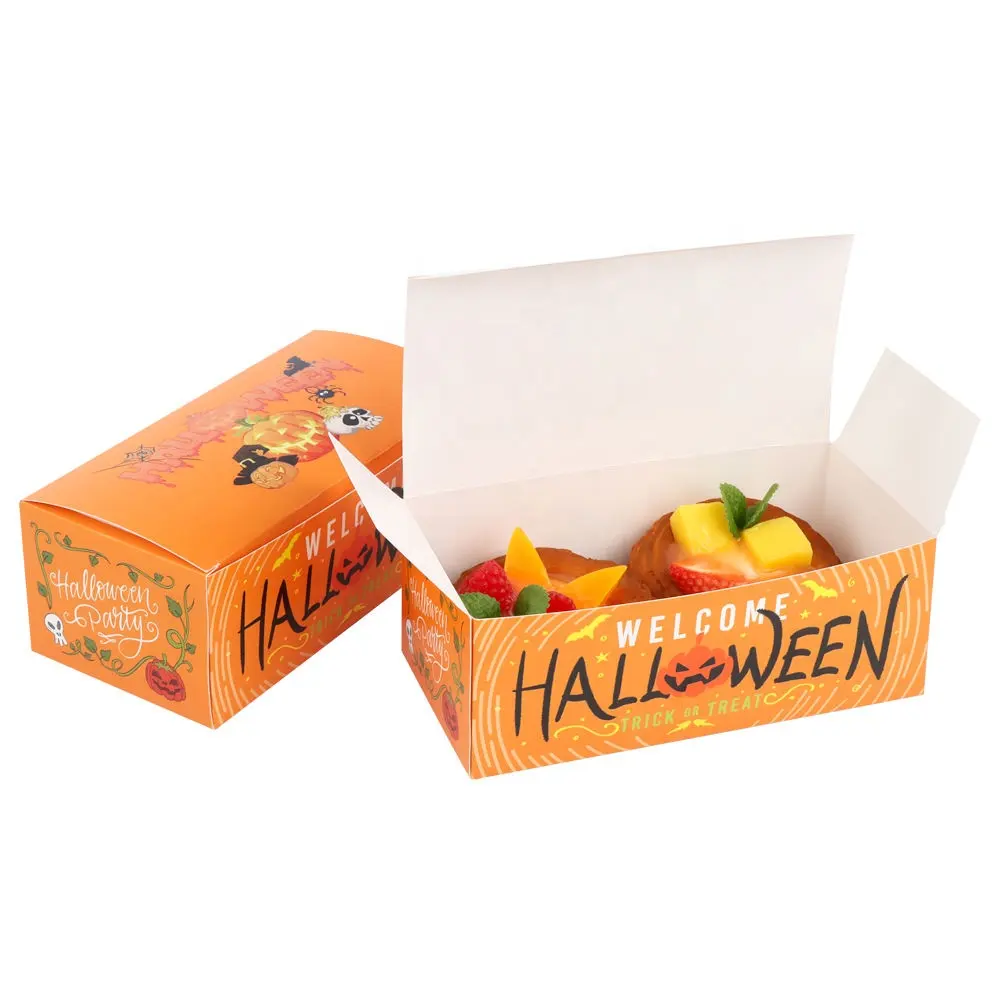 Cadılar bayramı tek kullanımlık Logo kızarmış tavuk paket ambalaj beyaz karton kağıt şeker kutusu özelleştirmek