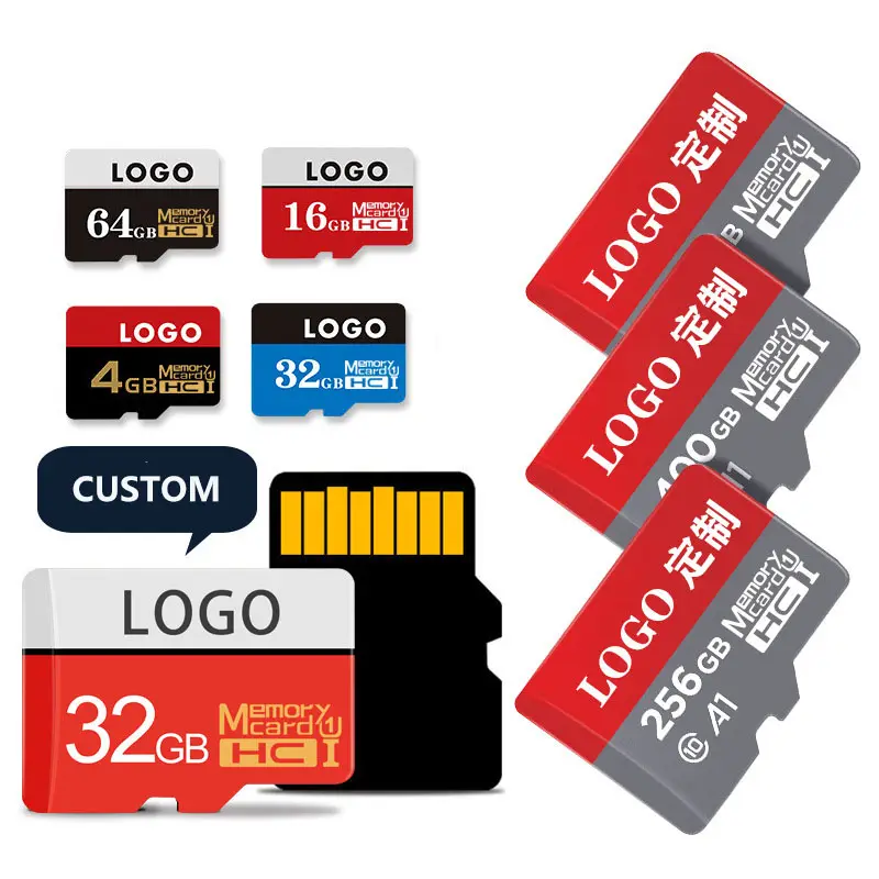 100% kualitas tinggi asli LOGO kustom 4GB 8GB 16GB 32GB 64GB 128GB 256GB ponsel kamera memori Micro TF kartu SD