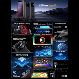 En kaliteli HOTWAV CYBER 13 Pro, 8GB + 128GB, IP68/IP69K sağlam telefon, 10800mAh, 6.6 inç Android 13 UNISOC T619 Octa çekirdek - Product Image 2