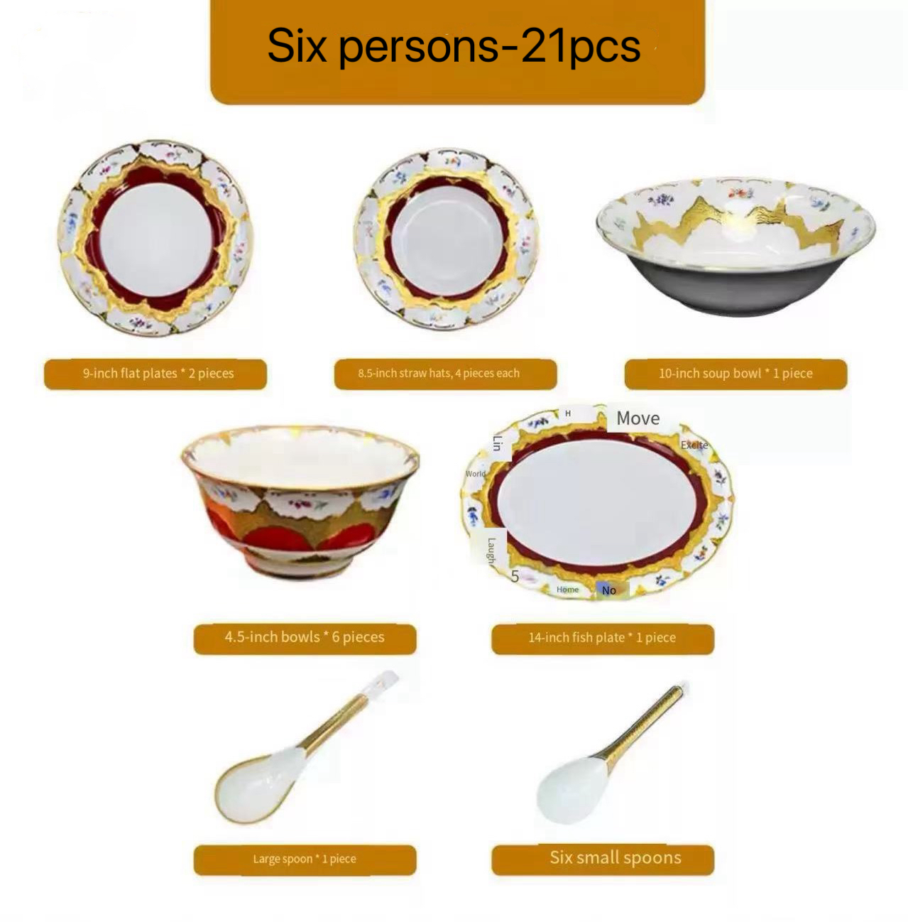 Golden-6 persons-21 pcs