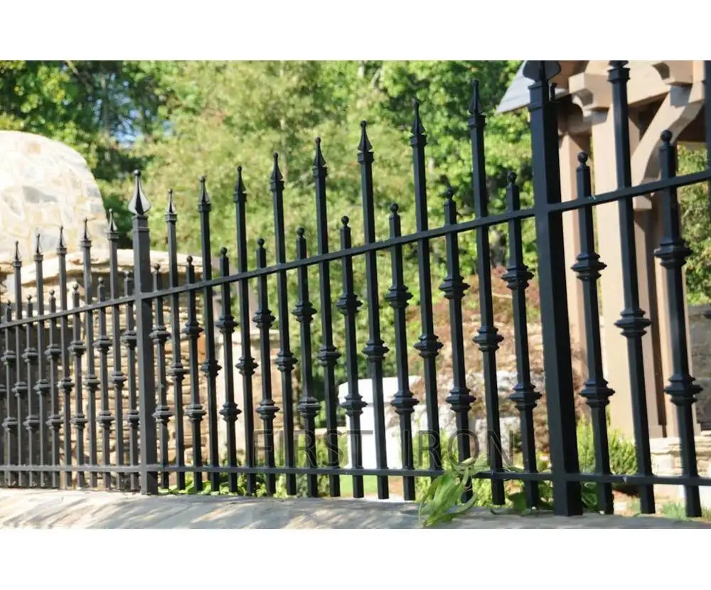 Spear top security short wrought iron picket fence panels