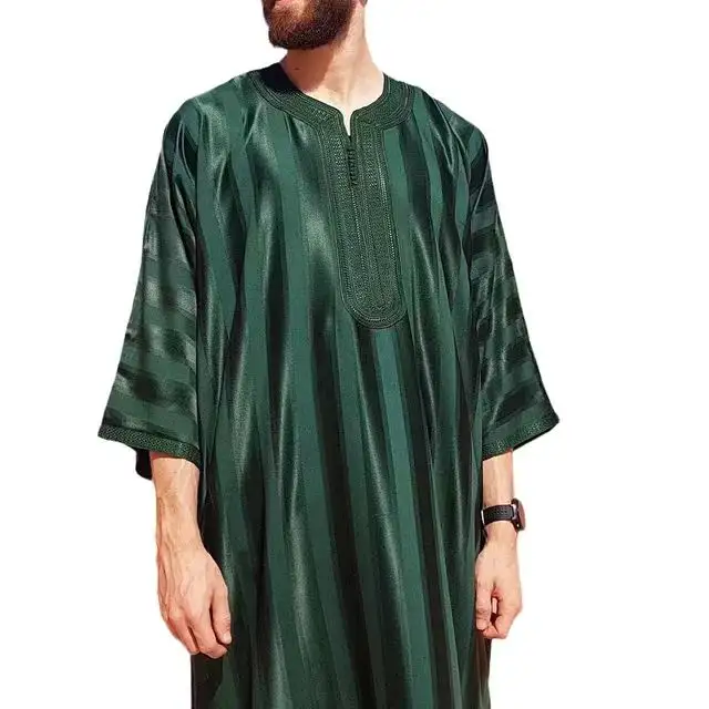 Marroquino Mens Thobes Muçulmano Bordado jubbah Men's Islamic Clothing Sólida Árabe Saudita Moda Vestuário Islâmico