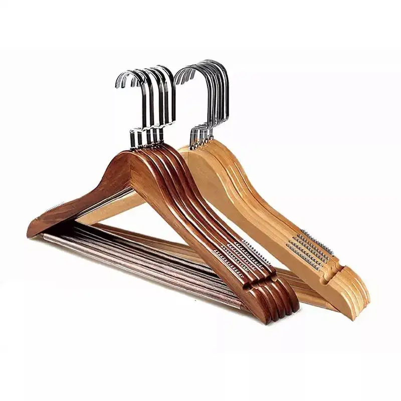 LEEKING Luxury wooden hanger with gold hook and anti slip groove pipe rod