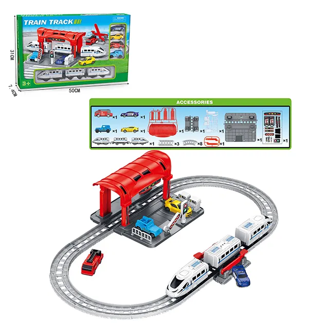 Binari del treno elettrico in plastica per bambini parcheggio Garage giocattolo Mini Set di binari ferroviari ad alta velocità parcheggio giocattolo Garage