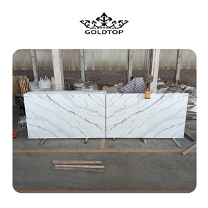 Goldtop 7001 Calacatta Gold PD Quartzo Piedra de cuarzo impresa artificial Losa de cuarcita blanca para tocador de encimera - Product Image 4