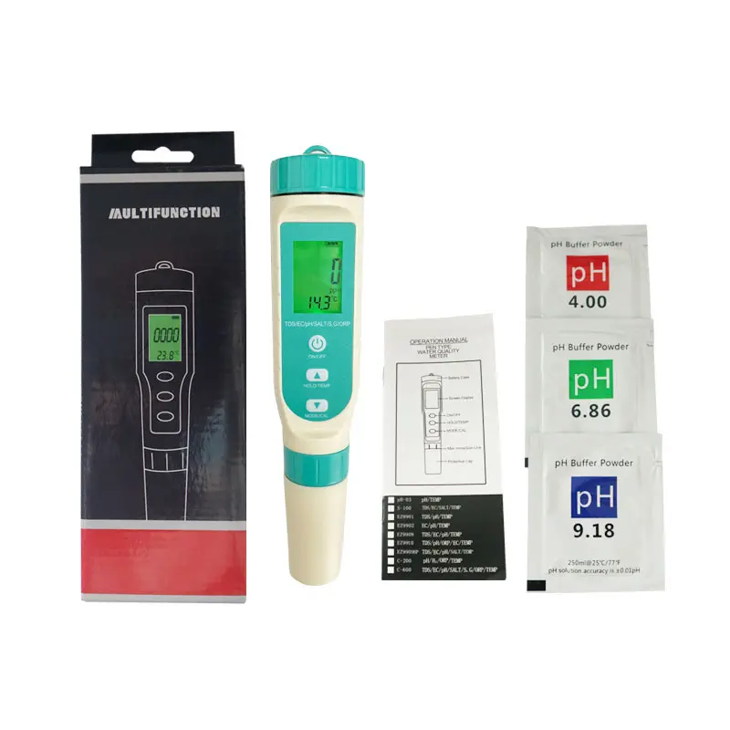 Medidor de calidad del agua multifuncional 7 en 1 de alta precisión, pH/TDS/EC/sal/temperatura/ORP/S.G, medidor de pH de sal para piscina