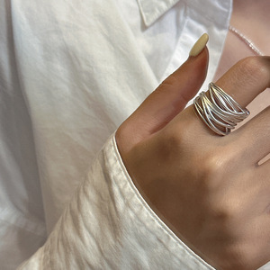 S925 Sterling Silver Wide Open Ring and Japanese <strong>Inspired</strong> Simple Literary Niche Design Chain Link Bracelet - Product Image 3