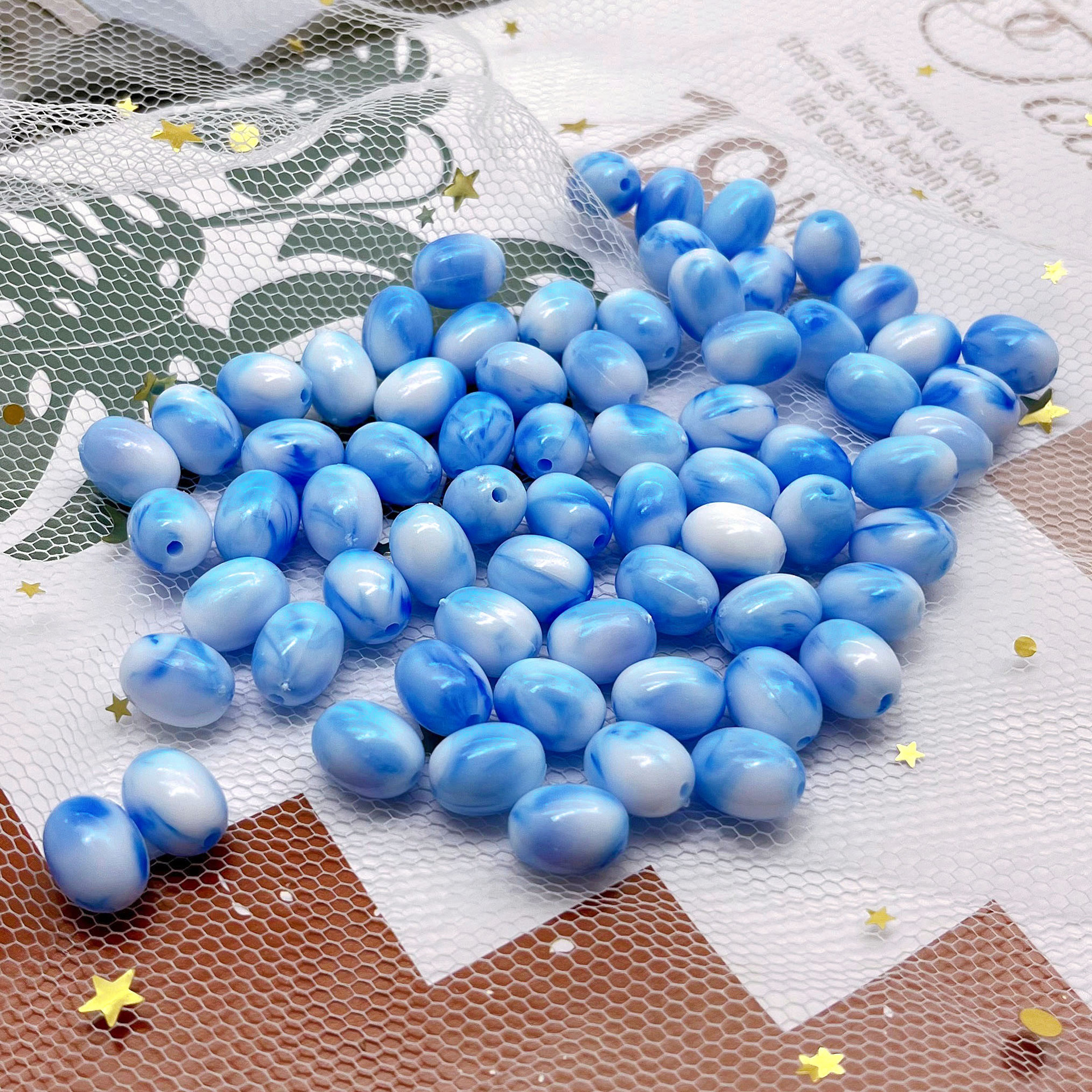 Macaron ovale bicolore bleu perle