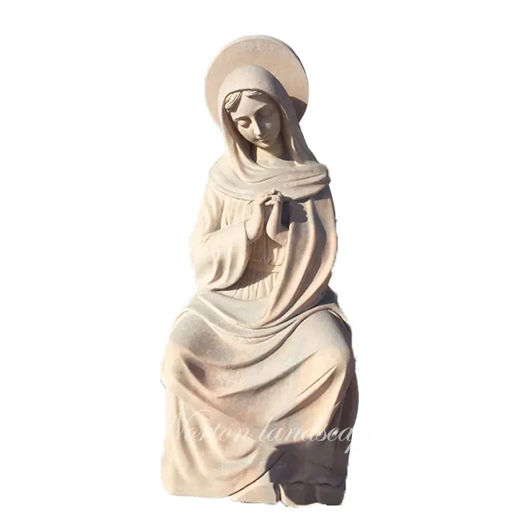 Giardino decorativo a grandezza naturale di pietra rossa marmo figura religiosa preghiera vergine maria statue scultura per la vendita