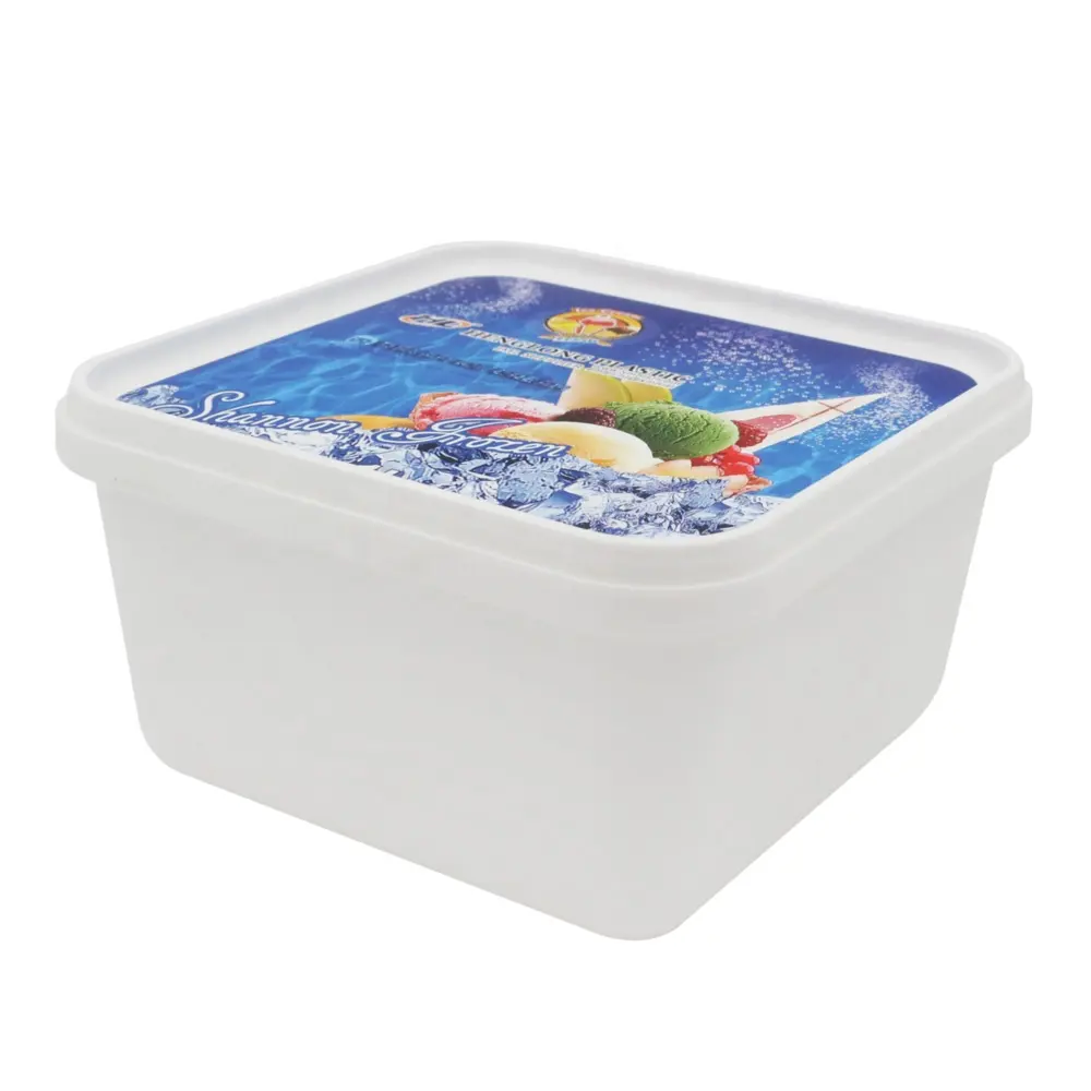 Honokage cheap biodegradable IML packaging custom logo 1000ml square disposable pp ice cream plastic box with lid