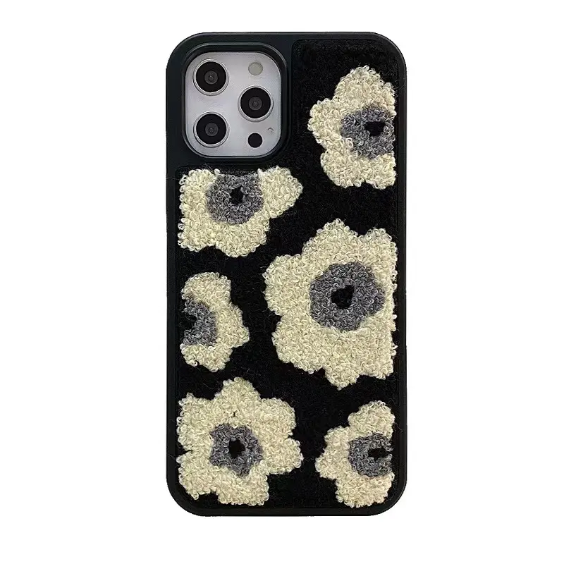 New Ins Style Fashionable Plush Embroidery Custom Floral Ladies Phone Covers For iPhone 11 12 13 14 pro max