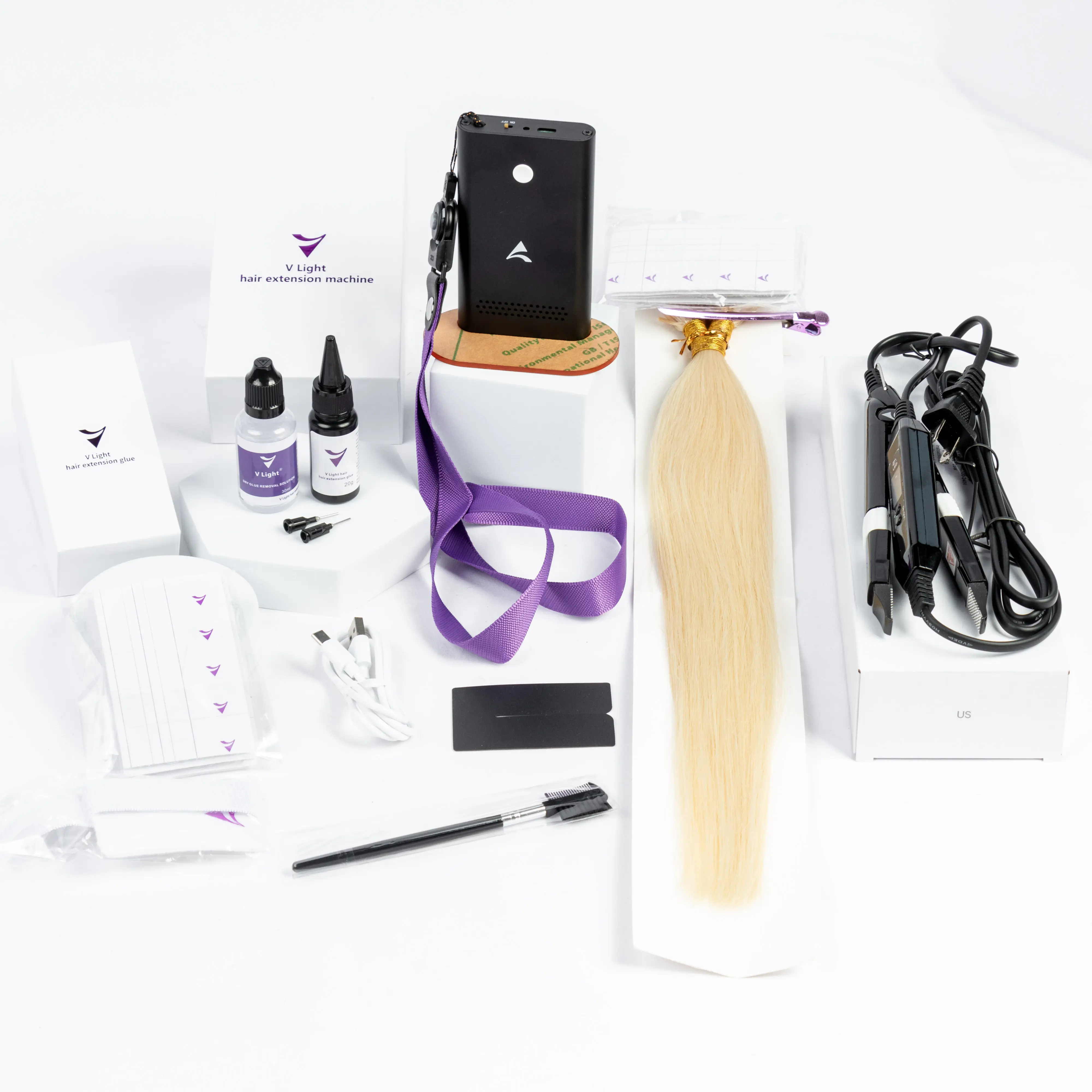 Vente en gros dernier système V light outils d'extension de cheveux kit de machine d'extension de cheveux v light pour nouvelles extensions de cheveux humains v light